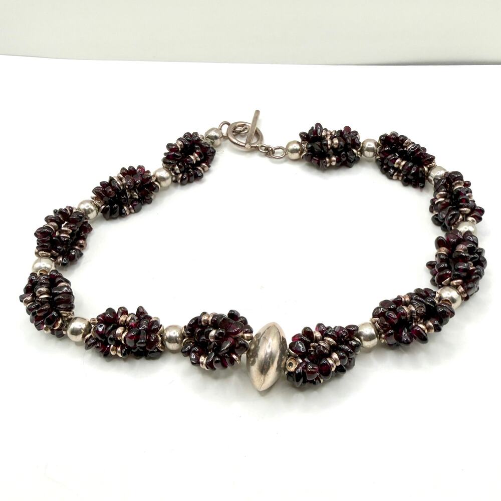Vintage 90s Red Garnet Chunk Sterling Silver Statement Toggle Necklace